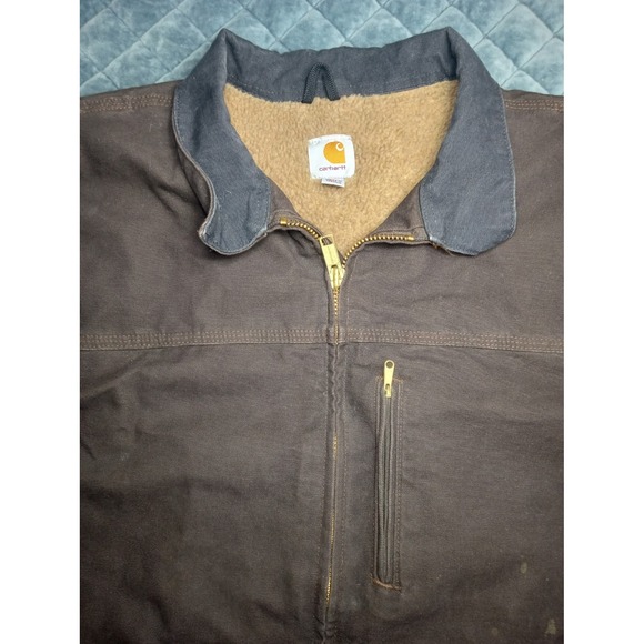 Carhartt C61 Duck Chore Coat Jacket 2XL Dark Brown Sherpa Lined Workwear Rancher - Picture 3 of 16